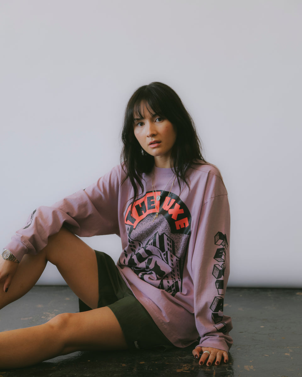 "ONE FOOT IN THE GRAVE, ONE FIRST IN THE AIR" long sleeve tee - Lavender