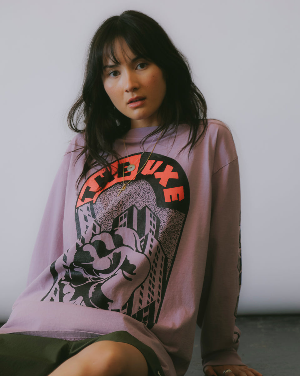 "ONE FOOT IN THE GRAVE, ONE FIRST IN THE AIR" long sleeve tee - Lavender