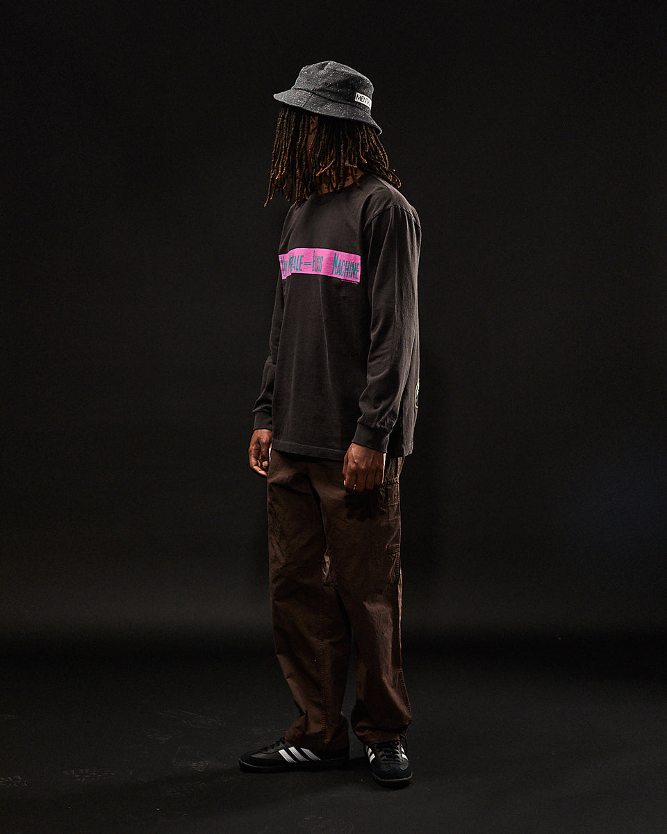 "FLUXUS MACHINE" Standard Fit Long Sleeve Tee - Washed Black