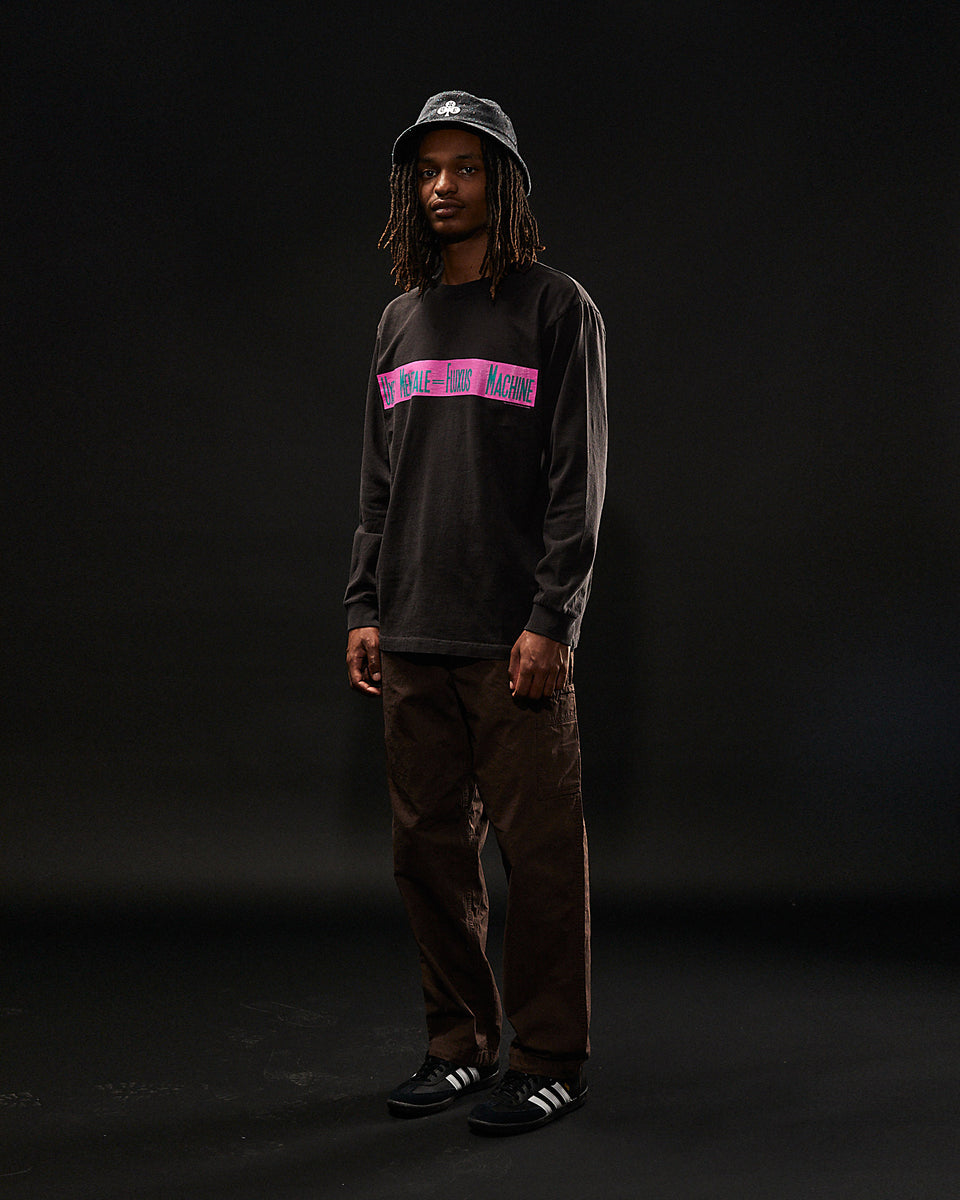 "FLUXUS MACHINE" Standard Fit Long Sleeve Tee - Washed Black
