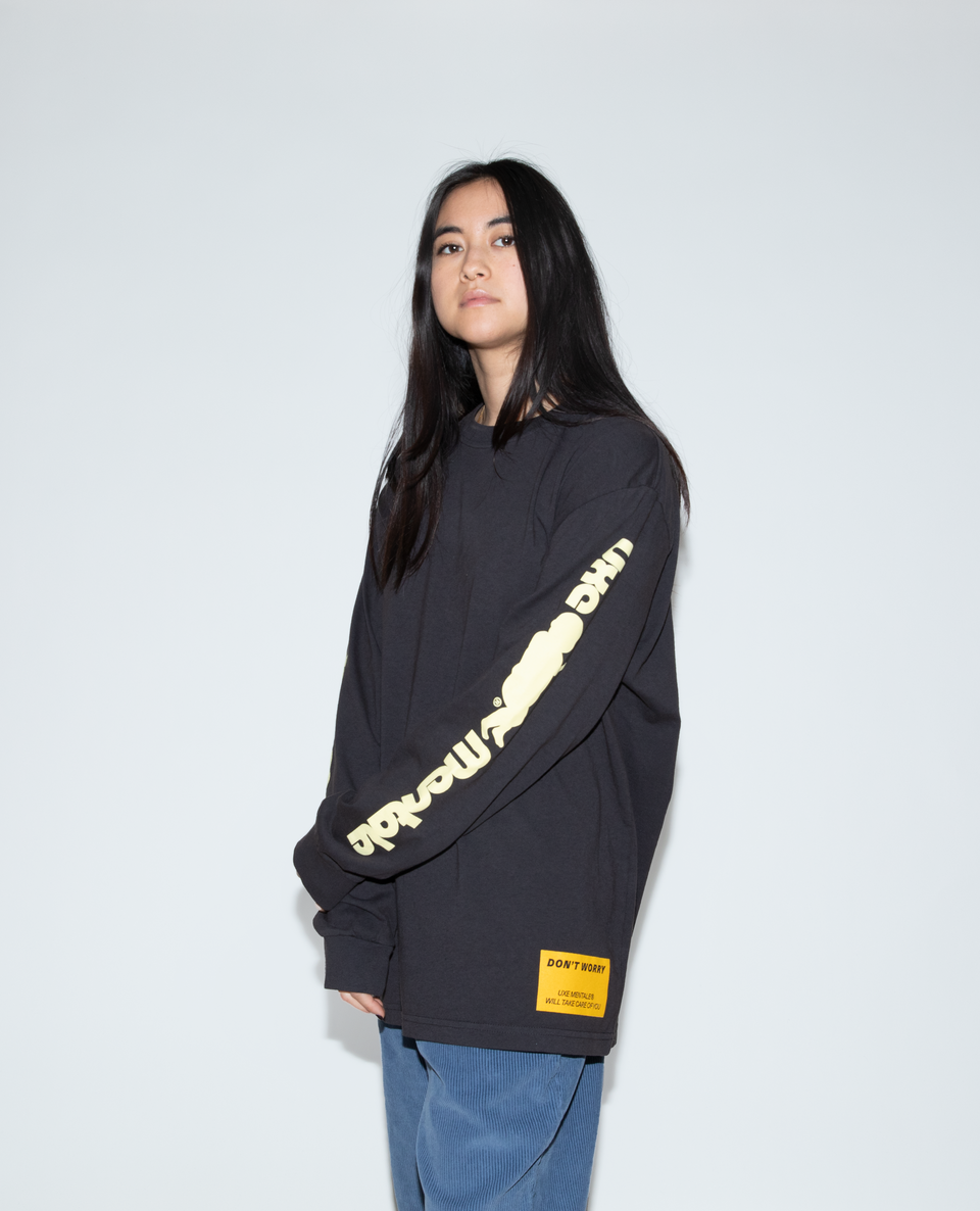 "WORRIED BABY" Standard Long Sleeve Tee - Washed Black