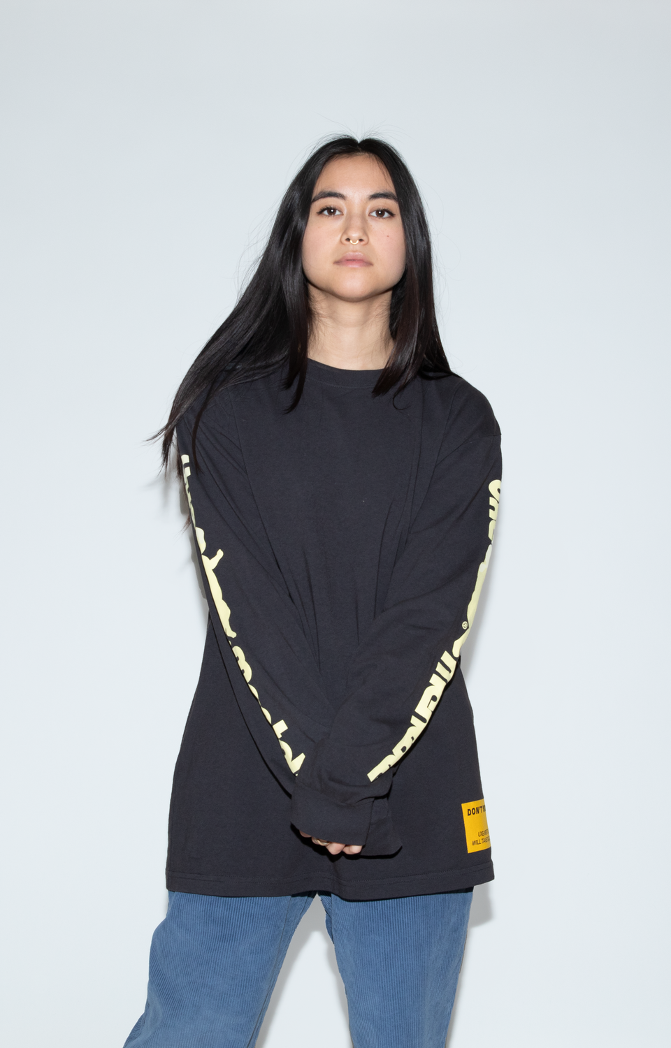 "WORRIED BABY" Standard Long Sleeve Tee - Washed Black
