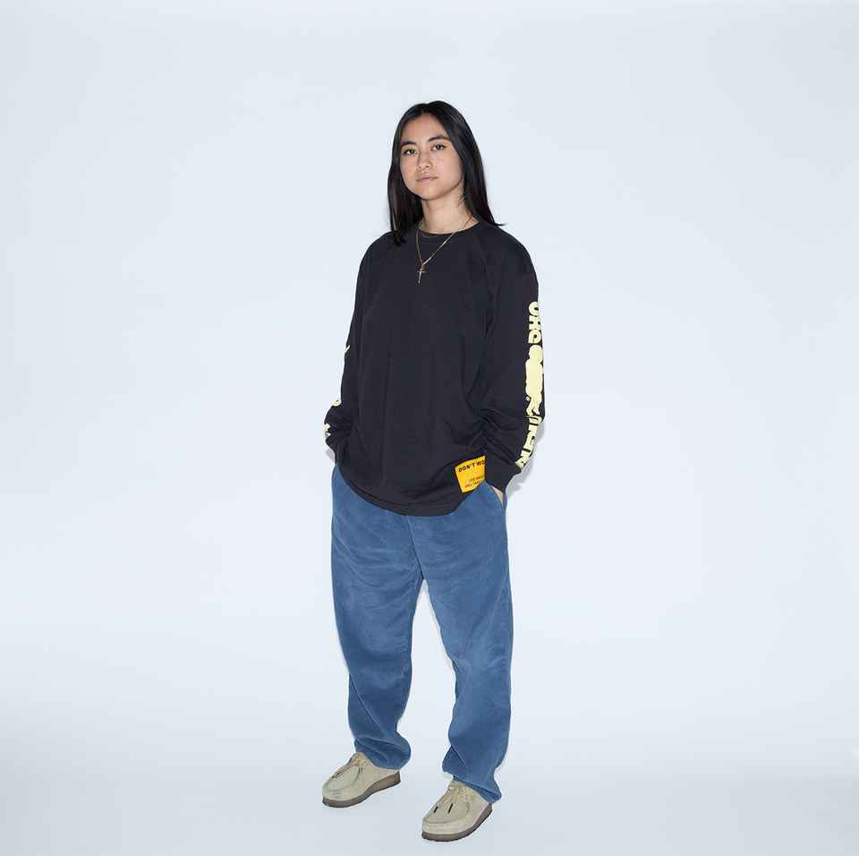 "WORRIED BABY" Standard Long Sleeve Tee - Washed Black