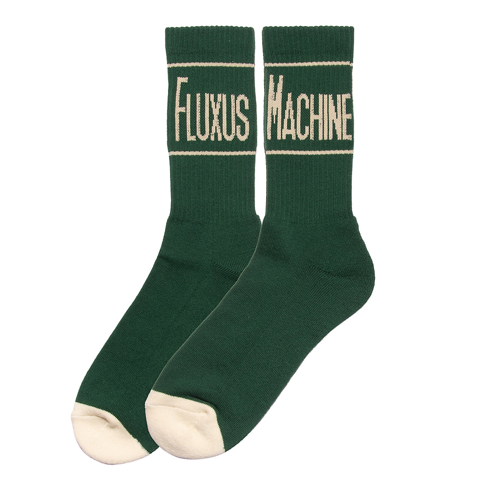 "FLUXUS MACHINE" Crew Socks - Dark Green/Creme
